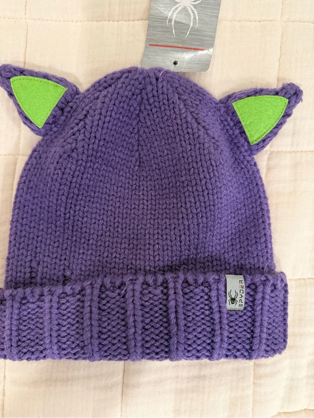 NWT | Spyder | Kids One Size | Bitsy Knit Cat Ear Beanie - Purple and Green